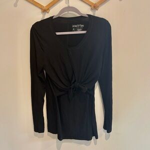 Latched Mama Tie Front Long Sleeve Nursing Top Size Medium Black